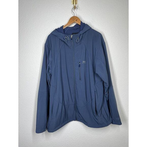 Helly Hansen Mens XXL Softshell Fleece Lined Jacket Navy Blue Hooded - Picture 1 of 7